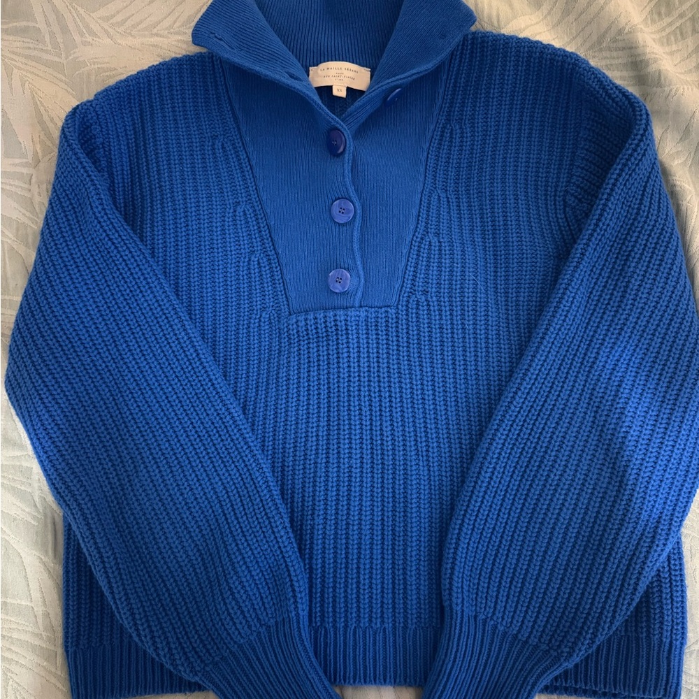 Sezane Cobalt Blue Chunky Ribbed Turtleneck Sweater